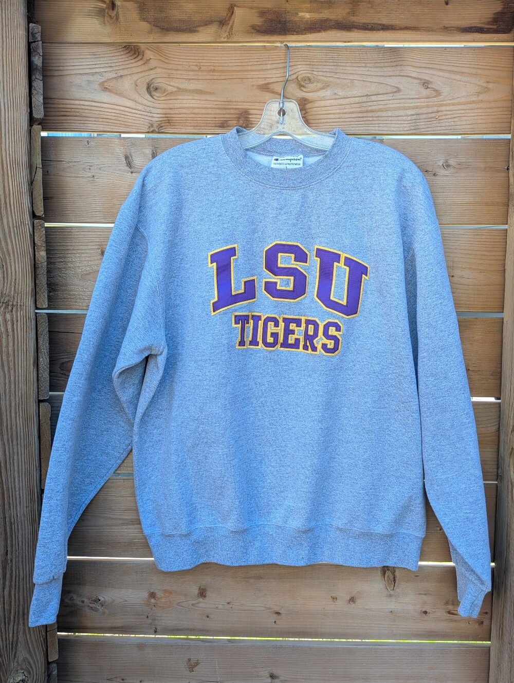 Champion LSU Tigers Crewneck Sweatshirt Adult Large NCAA Football Pullover Gray